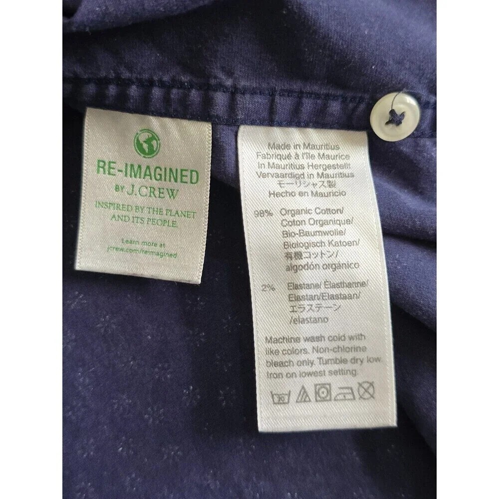J.Crew Mens Large Slim Secret Wash Shirt Blue Floral Organic Cotton Stretch